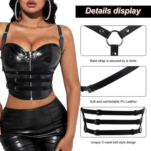 DERLOW Women Black PU Leather Punk Waist Belt, Fashion 2-Belt & 3-Belt main image 4